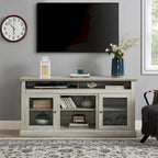 Stone Gray 60 TV Stand with Cable Management, Glass Doors, and Adjustable Shelves for TVs Up to 65
