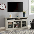 Stone Gray 60 TV Stand with Cable Management, Glass Doors, and Adjustable Shelves for TVs Up to 65