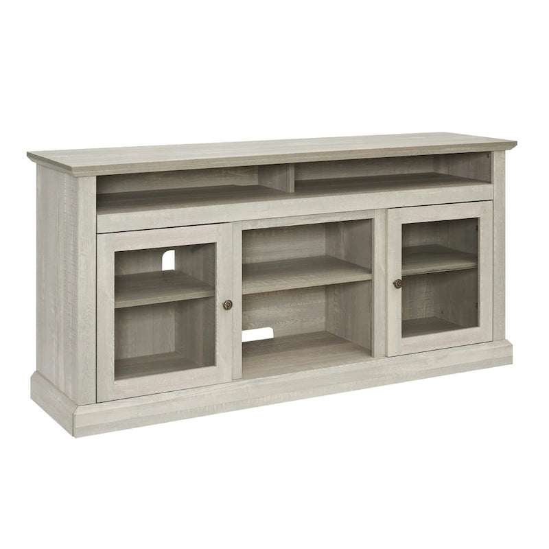 Stone Gray 60 TV Stand with Cable Management, Glass Doors, and Adjustable Shelves for TVs Up to 65