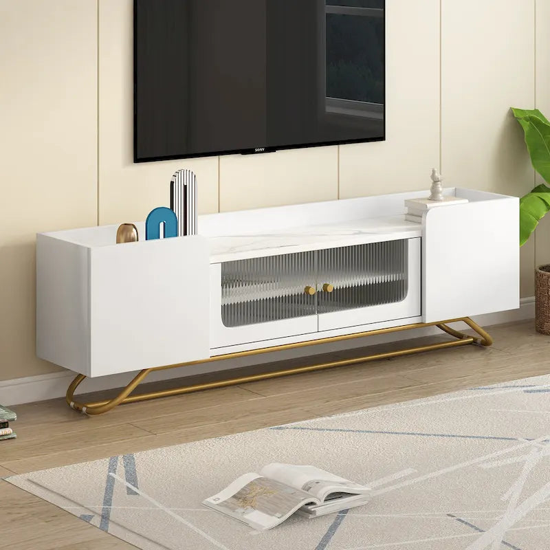 63.07 TV Stand with Glass & Gold Frame for 70 TVs