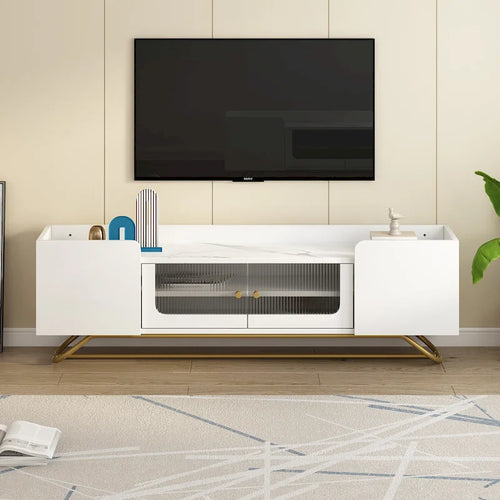 63.07 TV Stand with Glass & Gold Frame for 70 TVs