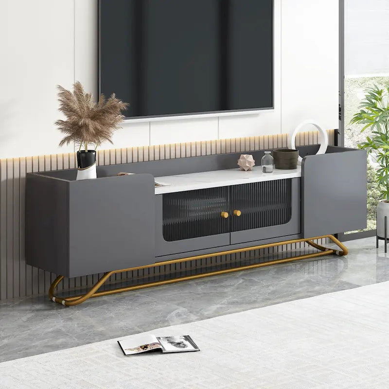 63.07 TV Stand with Glass & Gold Frame for 70 TVs