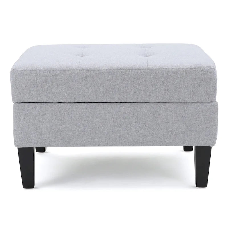 Contemporary Tufted Waffle Stitch Storage Ottoman with Birch Legs