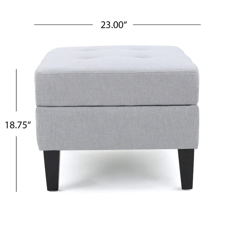 Contemporary Tufted Waffle Stitch Storage Ottoman with Birch Legs