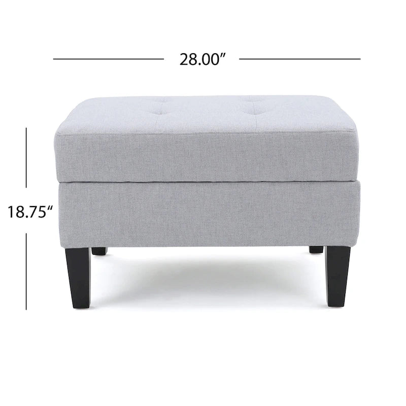 Contemporary Tufted Waffle Stitch Storage Ottoman with Birch Legs