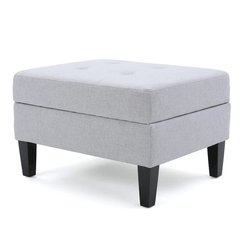 Contemporary Tufted Waffle Stitch Storage Ottoman with Birch Legs