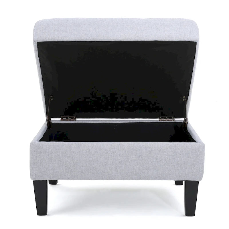 Contemporary Tufted Waffle Stitch Storage Ottoman with Birch Legs