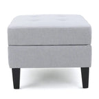 Contemporary Tufted Waffle Stitch Storage Ottoman with Birch Legs