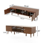 Walnut 59.2 TV Stand with 2 Cabinets & Tempered Glass Shelf for 40 TVs