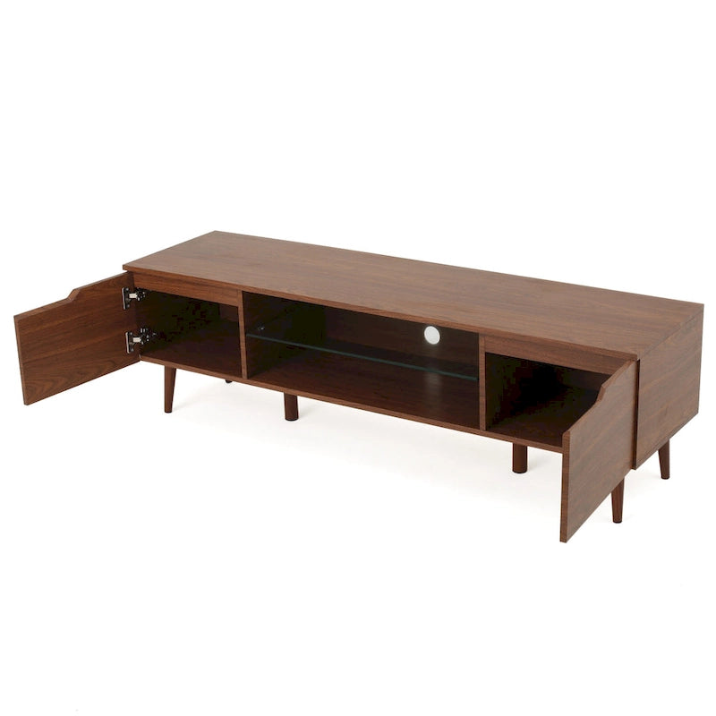 Walnut 59.2 TV Stand with 2 Cabinets & Tempered Glass Shelf for 40 TVs