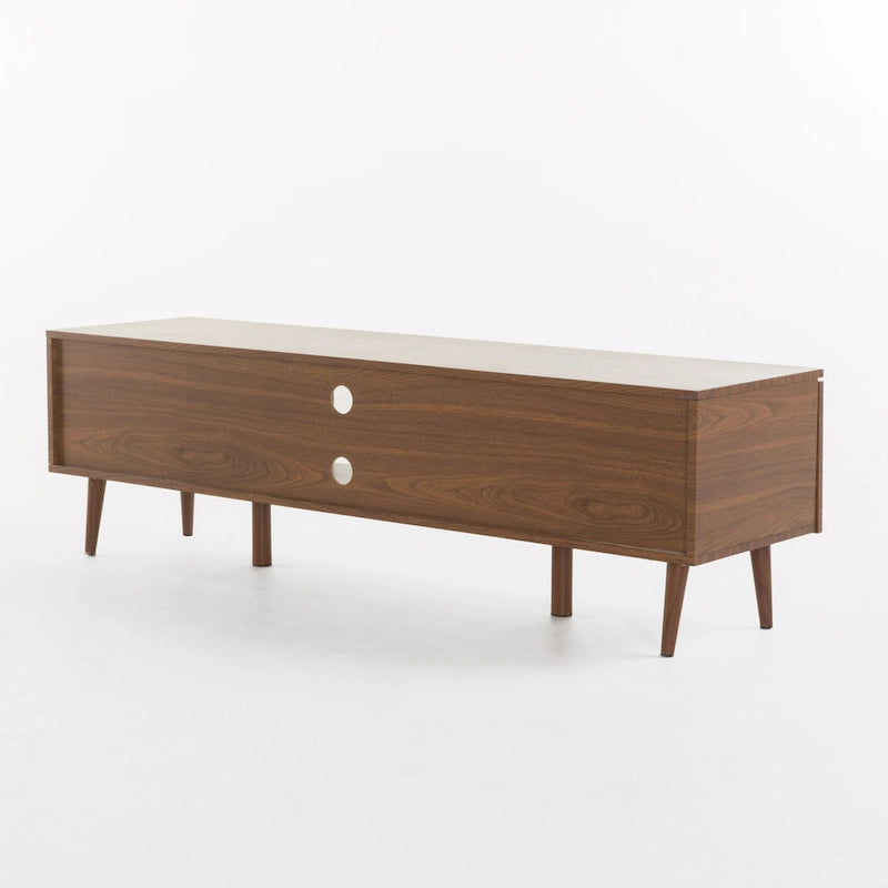 Walnut 59.2 TV Stand with 2 Cabinets & Tempered Glass Shelf for 40 TVs