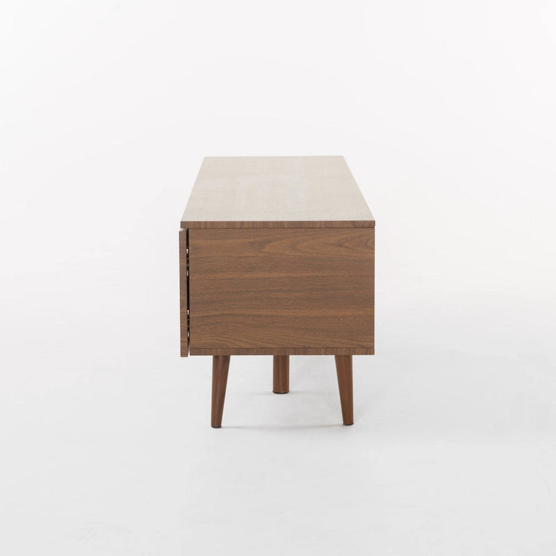 Walnut 59.2 TV Stand with 2 Cabinets & Tempered Glass Shelf for 40 TVs