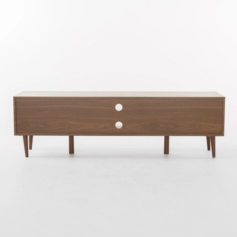 Walnut 59.2 TV Stand with 2 Cabinets & Tempered Glass Shelf for 40 TVs