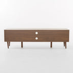 Walnut 59.2 TV Stand with 2 Cabinets & Tempered Glass Shelf for 40 TVs