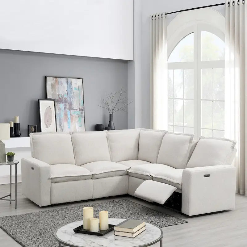Linen L-Shaped Sectional Sofa with Power Recliners & USB