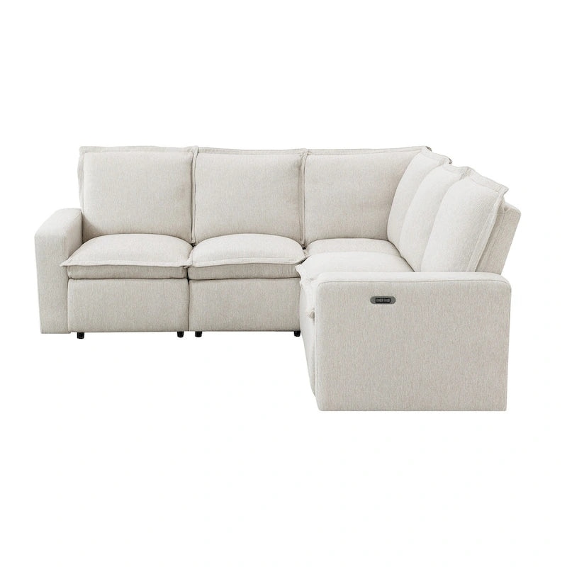Linen L-Shaped Sectional Sofa with Power Recliners & USB