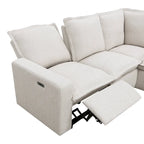 Linen L-Shaped Sectional Sofa with Power Recliners & USB
