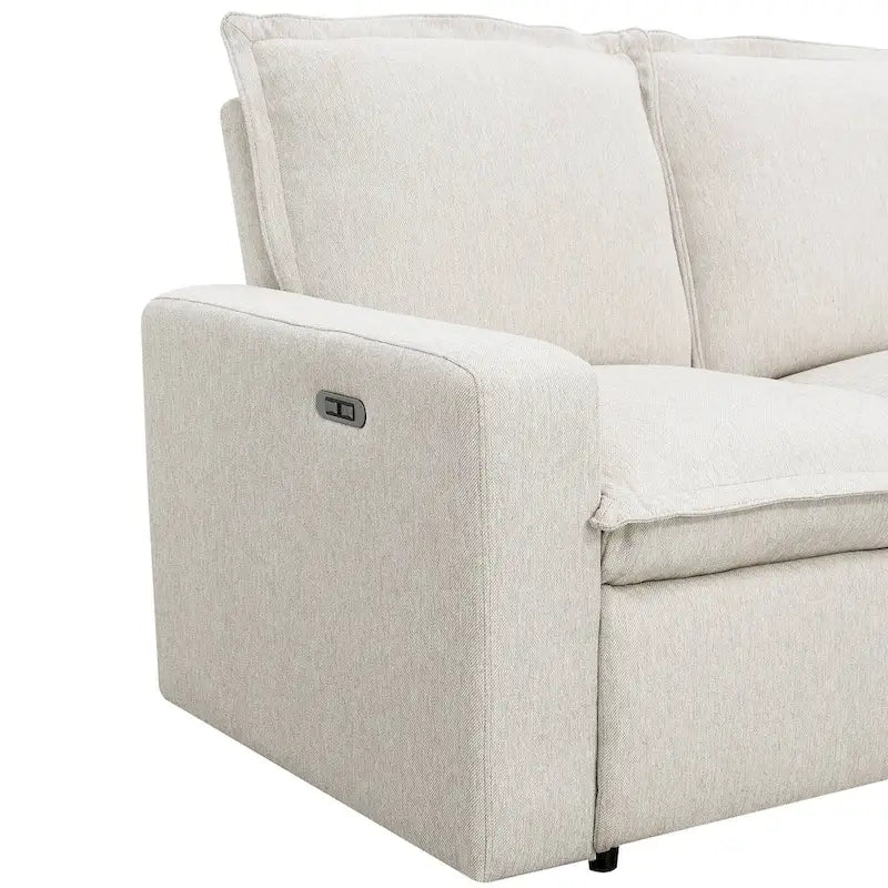 Linen L-Shaped Sectional Sofa with Power Recliners & USB