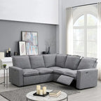 Linen L-Shaped Sectional Sofa with Power Recliners & USB