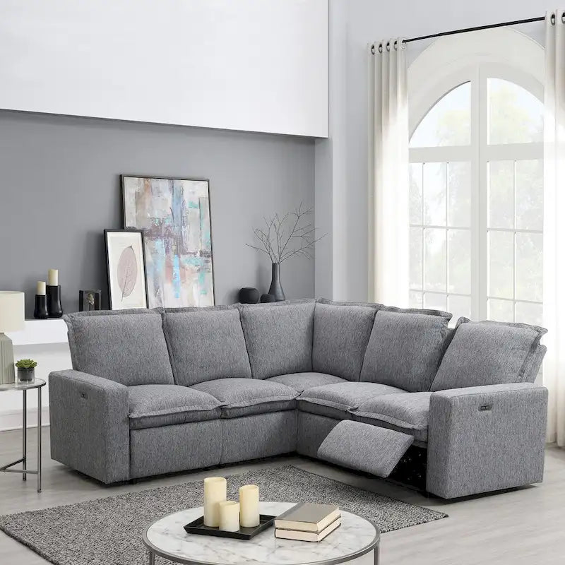 Linen L-Shaped Sectional Sofa with Power Recliners & USB
