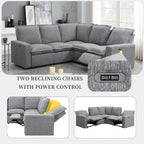 Linen L-Shaped Sectional Sofa with Power Recliners & USB