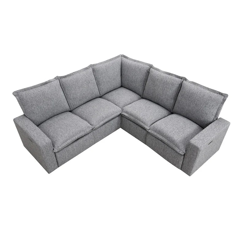 Linen L-Shaped Sectional Sofa with Power Recliners & USB