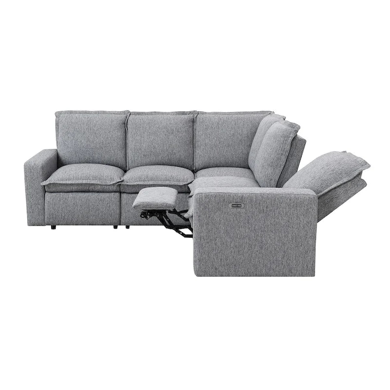 Linen L-Shaped Sectional Sofa with Power Recliners & USB