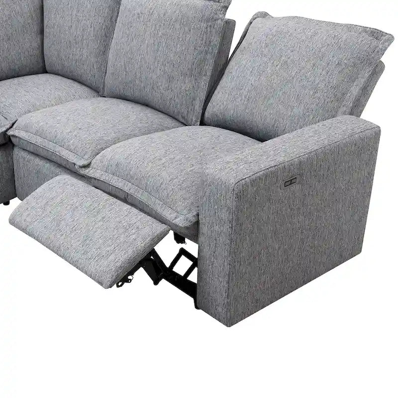 Linen L-Shaped Sectional Sofa with Power Recliners & USB