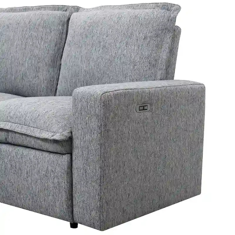 Linen L-Shaped Sectional Sofa with Power Recliners & USB