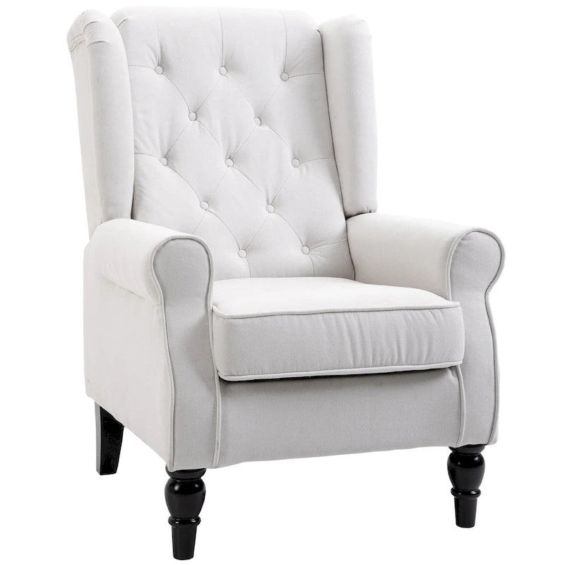 Cream White Modern 29.3 High Back Tufted Accent Chair with Wingback Design