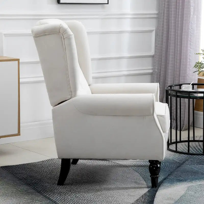 Cream White Modern 29.3 High Back Tufted Accent Chair with Wingback Design
