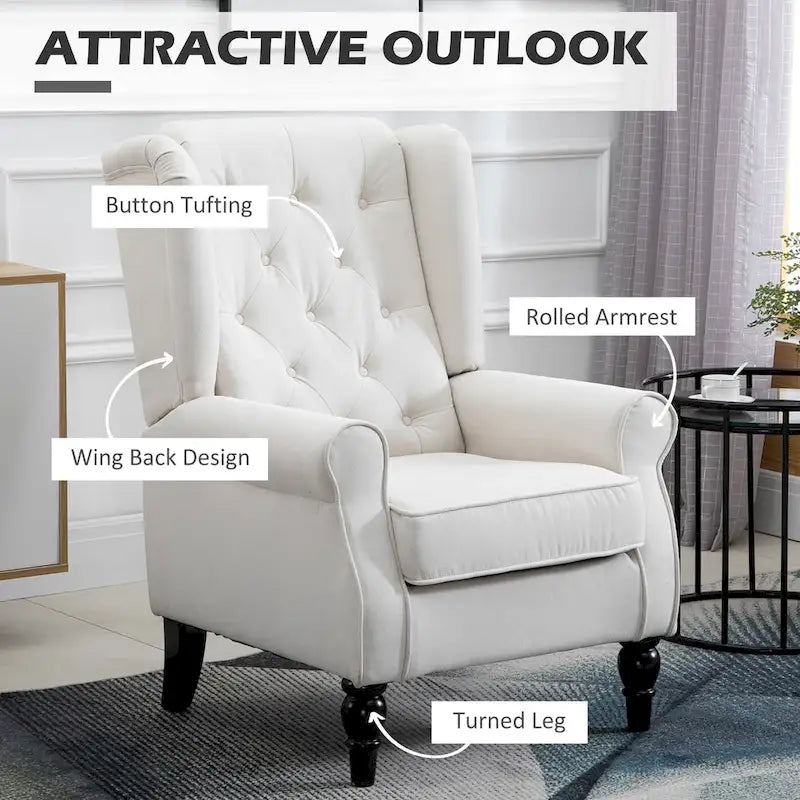 Cream White Modern 29.3 High Back Tufted Accent Chair with Wingback Design