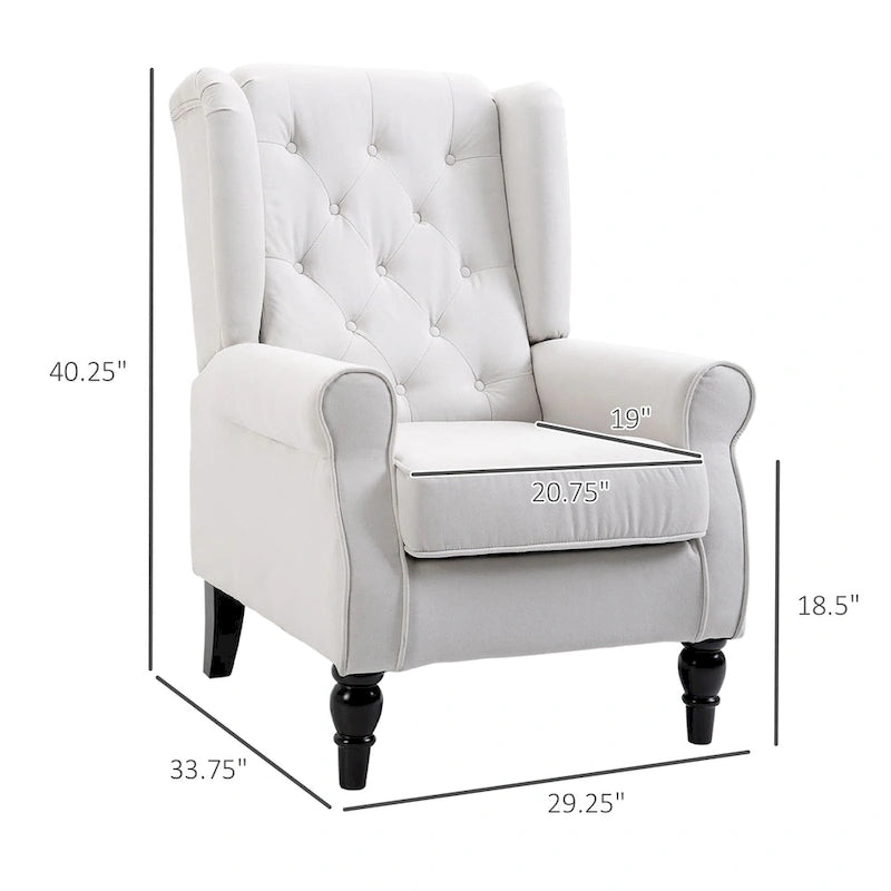 Cream White Modern 29.3 High Back Tufted Accent Chair with Wingback Design