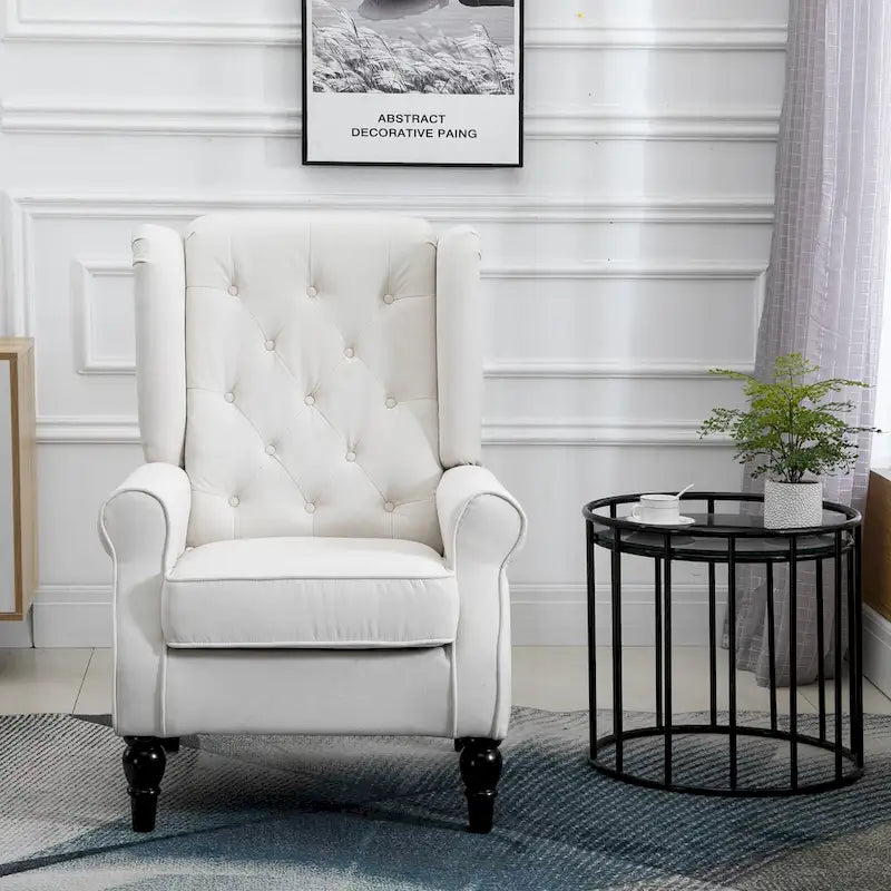 Cream White Modern 29.3 High Back Tufted Accent Chair with Wingback Design