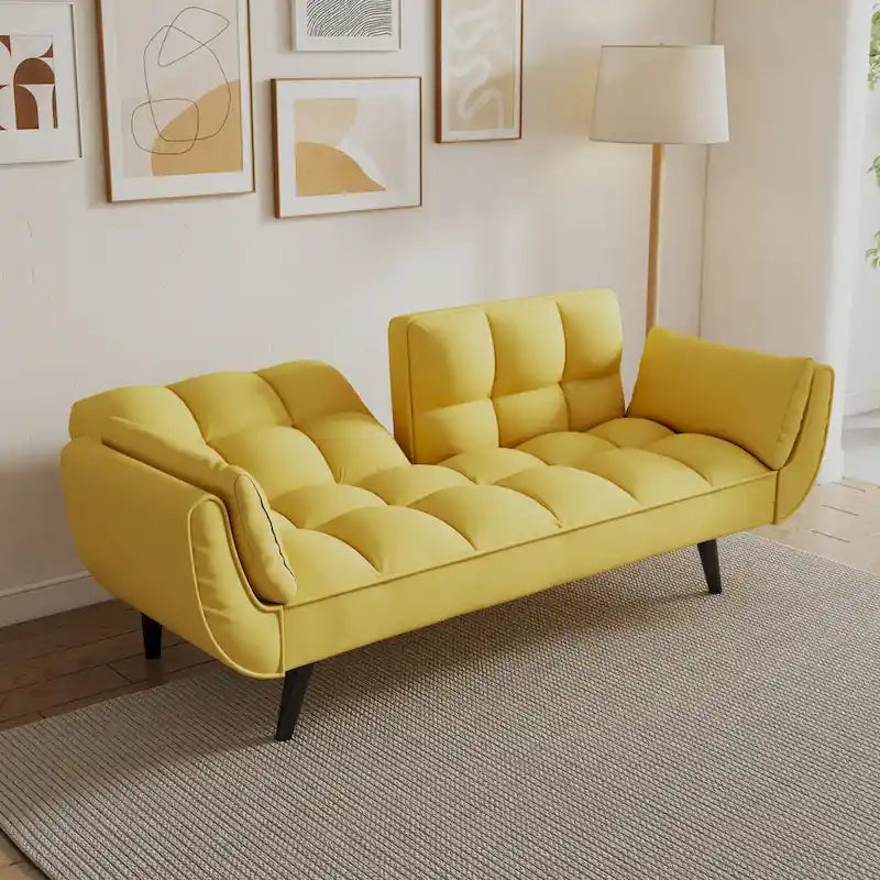 Yellow Sofa with Armrests and Throw Pillow - Comfortable Sofa Bed for Small Spaces, Ideal for Apartments