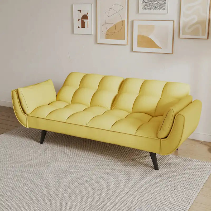 Yellow Sofa with Armrests and Throw Pillow - Comfortable Sofa Bed for Small Spaces, Ideal for Apartments