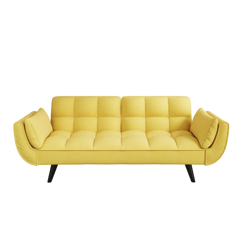 Yellow Sofa with Armrests and Throw Pillow - Comfortable Sofa Bed for Small Spaces, Ideal for Apartments