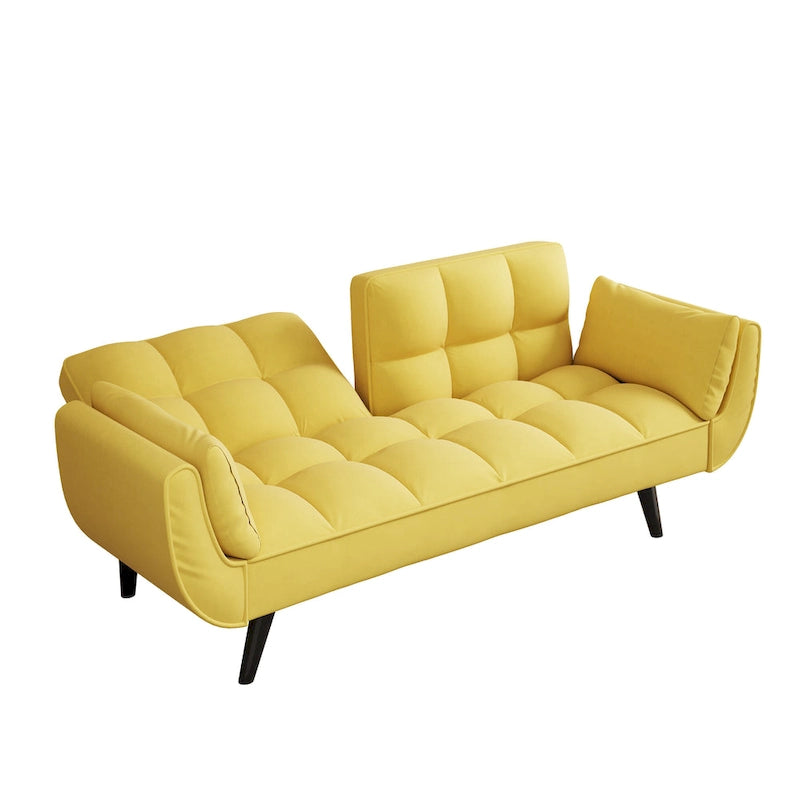 Yellow Sofa with Armrests and Throw Pillow - Comfortable Sofa Bed for Small Spaces, Ideal for Apartments