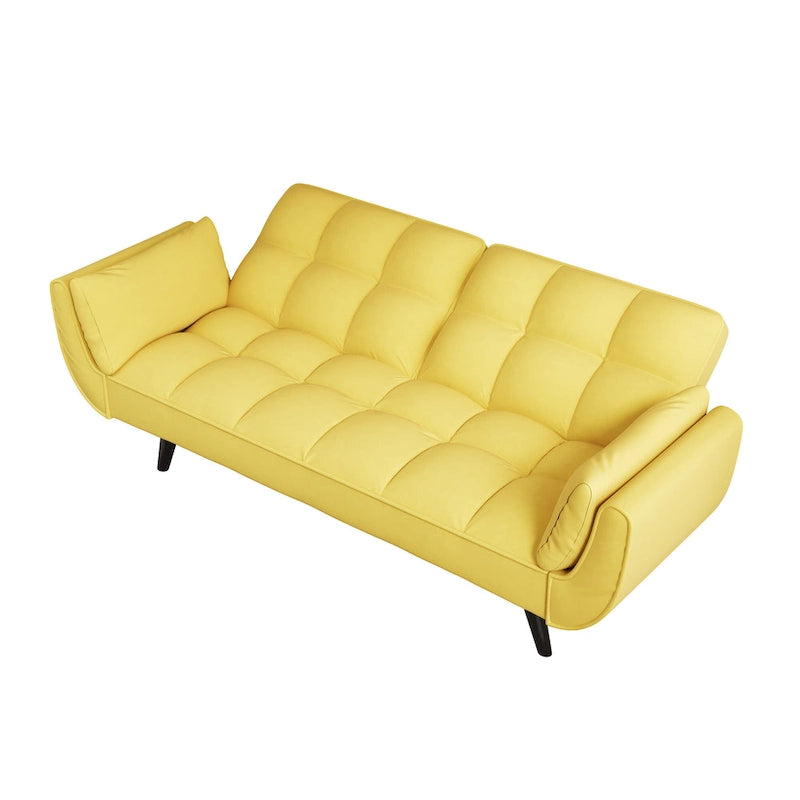 Yellow Sofa with Armrests and Throw Pillow - Comfortable Sofa Bed for Small Spaces, Ideal for Apartments