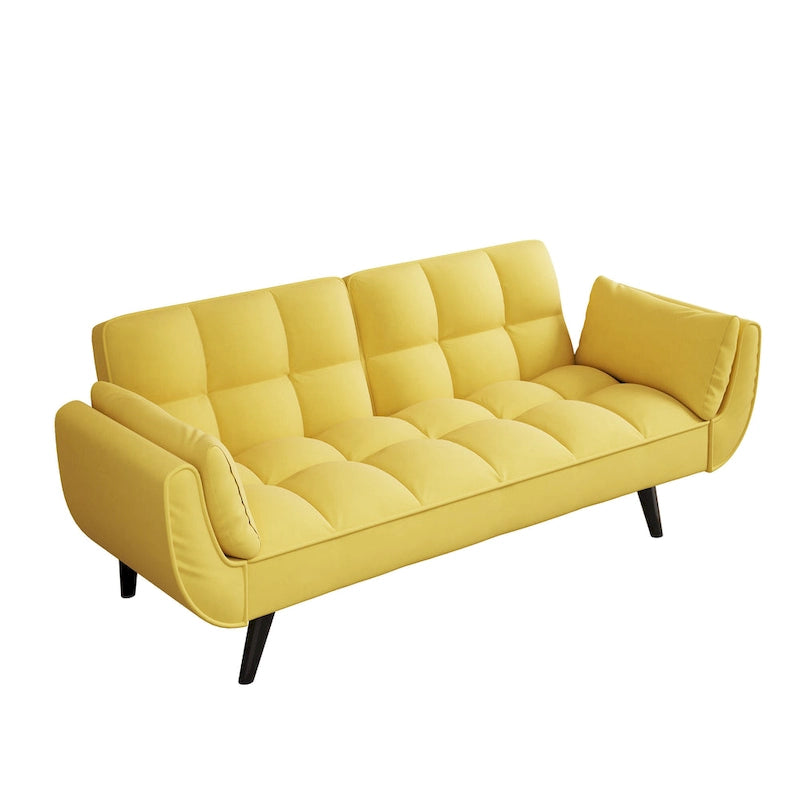 Yellow Sofa with Armrests and Throw Pillow - Comfortable Sofa Bed for Small Spaces, Ideal for Apartments