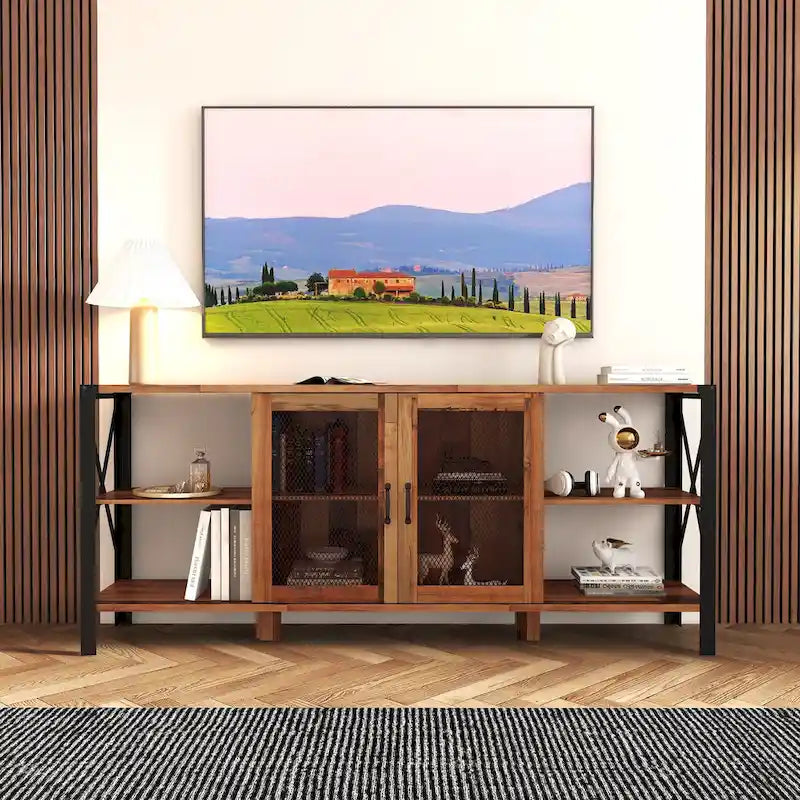 Walnut 70.87 Farmhouse TV Stand with Open Storage for 70 TVs