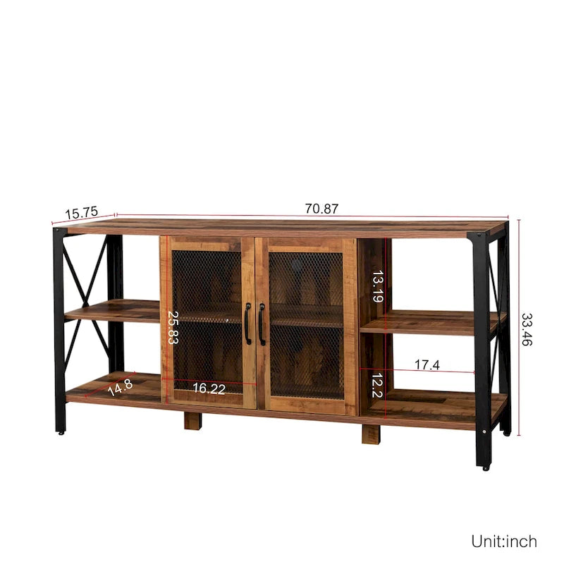 Walnut 70.87 Farmhouse TV Stand with Open Storage for 70 TVs