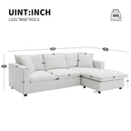 4-Seat Polyester L-Shaped Sectional Sofa with Convertible Ottoman