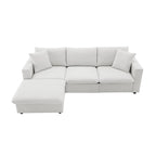 4-Seat Polyester L-Shaped Sectional Sofa with Convertible Ottoman
