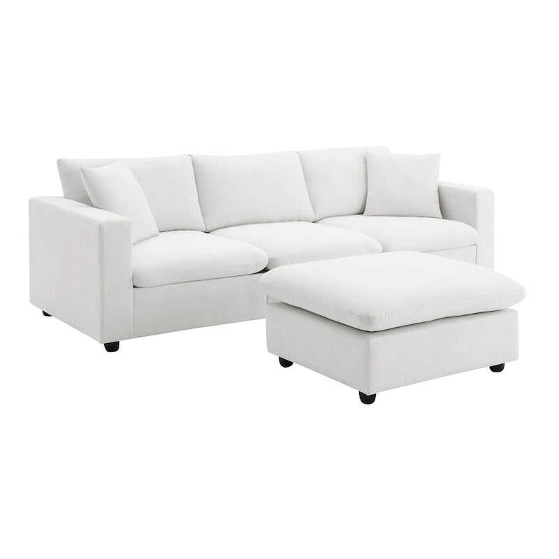 4-Seat Polyester L-Shaped Sectional Sofa with Convertible Ottoman