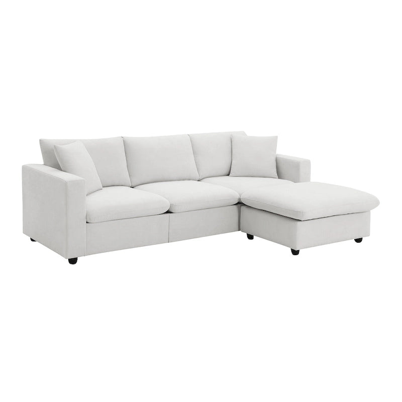 4-Seat Polyester L-Shaped Sectional Sofa with Convertible Ottoman