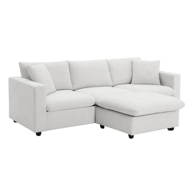 4-Seat Polyester L-Shaped Sectional Sofa with Convertible Ottoman