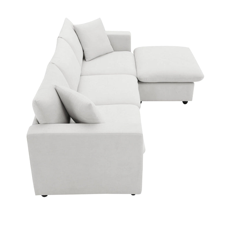 4-Seat Polyester L-Shaped Sectional Sofa with Convertible Ottoman