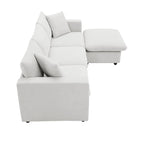 4-Seat Polyester L-Shaped Sectional Sofa with Convertible Ottoman