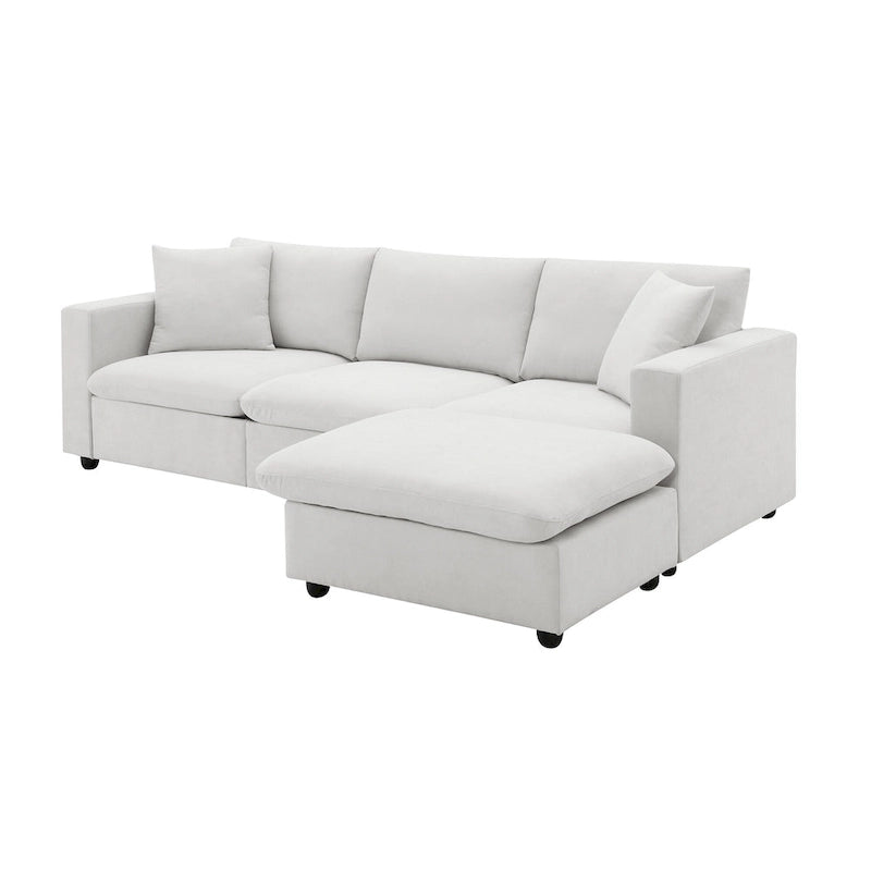 4-Seat Polyester L-Shaped Sectional Sofa with Convertible Ottoman